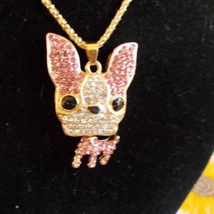 CUTE LITTLE DOG in pink and clear crystals,